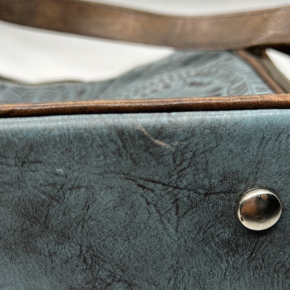 American West Gorgeous Light Blue/Brown Floral Leather Shoulder Bag Purse 🌸🌸 - Picture 11 of 14